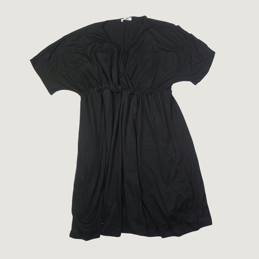 Ekouaer Women's Wrap V-Neck Short Sleeve Dress Large Black Elastic Waist K97